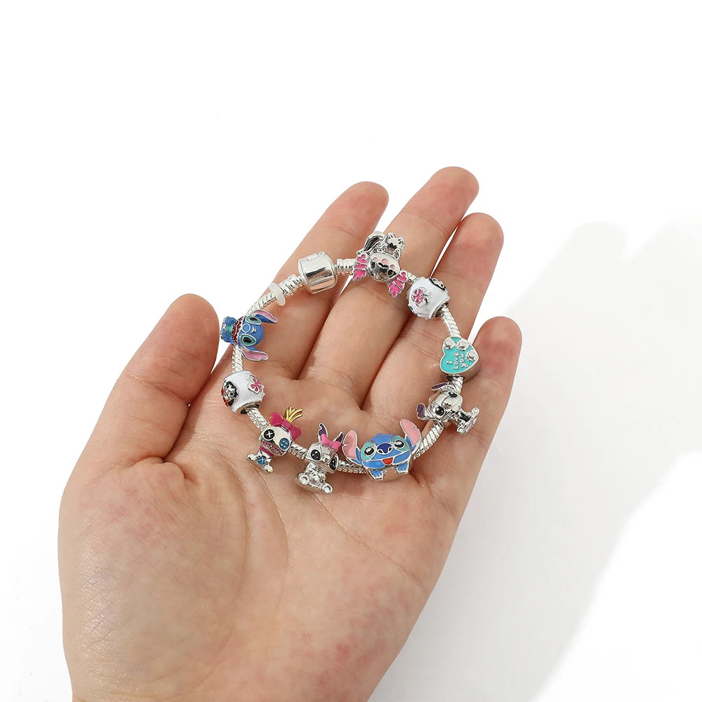 Disney Stitch Jewelry Cartoon Lilo & Stitch Inspired Bracelet DIY Stitch Pendant Crystal Beads Bangle for Women Jewellry Gifts
