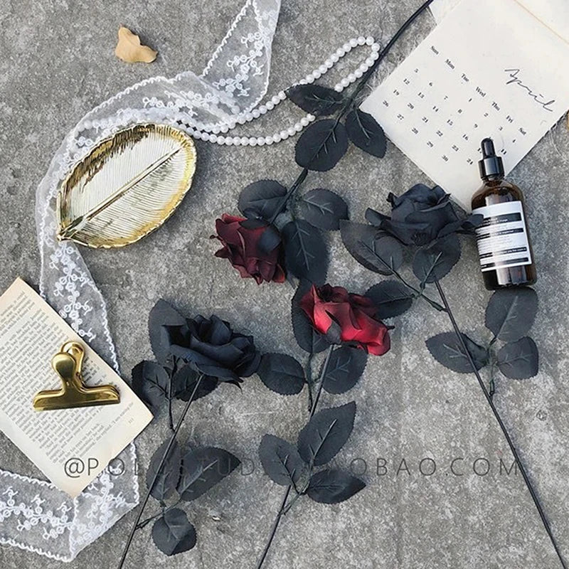 1pc Gothic Black Rose Artificial Flowers Simulation Flowers Valentine Roses Flowers Home Decorations Wedding Chritmas Decoration