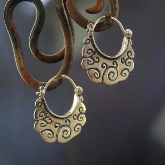 Vintage Silver Color Metal Geometry Screw Carving Pattern Hoop Earrings for Women Ethnic Originality Earrings Jewelry