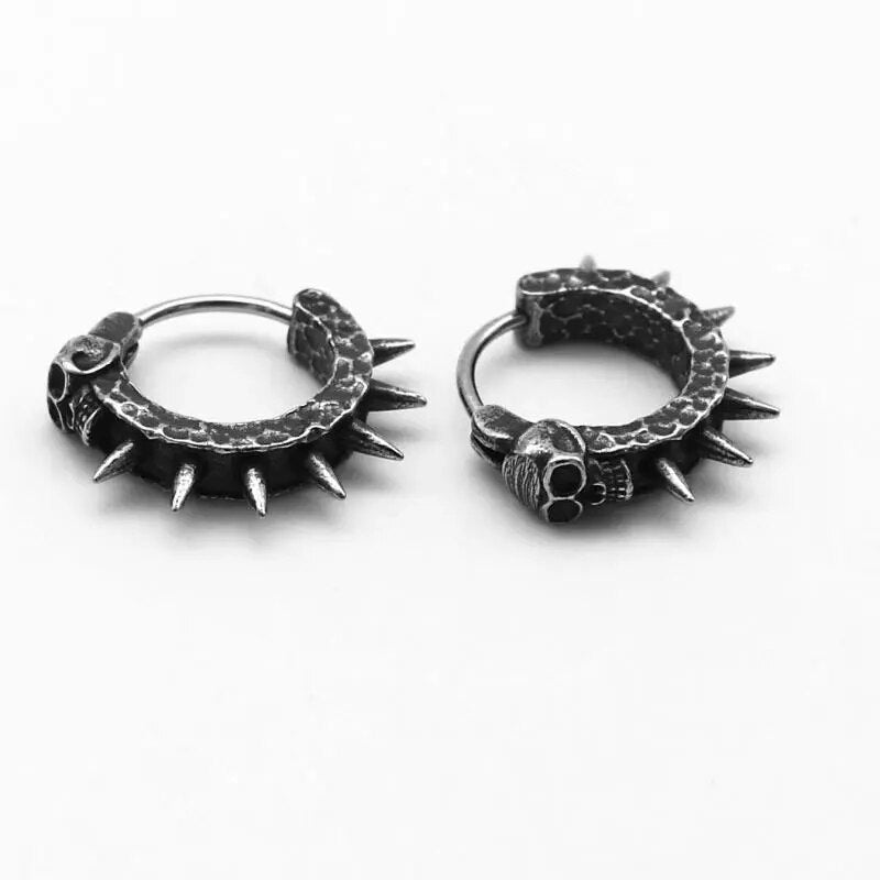 Vintage Black Skull Needle Hoop Earrings Hypoallergenic Earrings Punk Biker Rock for Men Jewelry Accessories