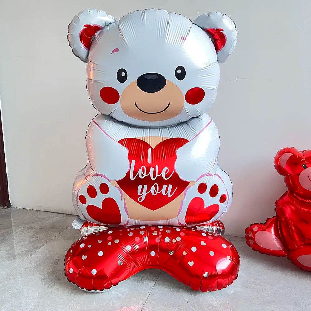 100cm Teddy Bear Standing Balloon Valentine Banner For Valentine's Day Decorations I Love You Foil Balloon
