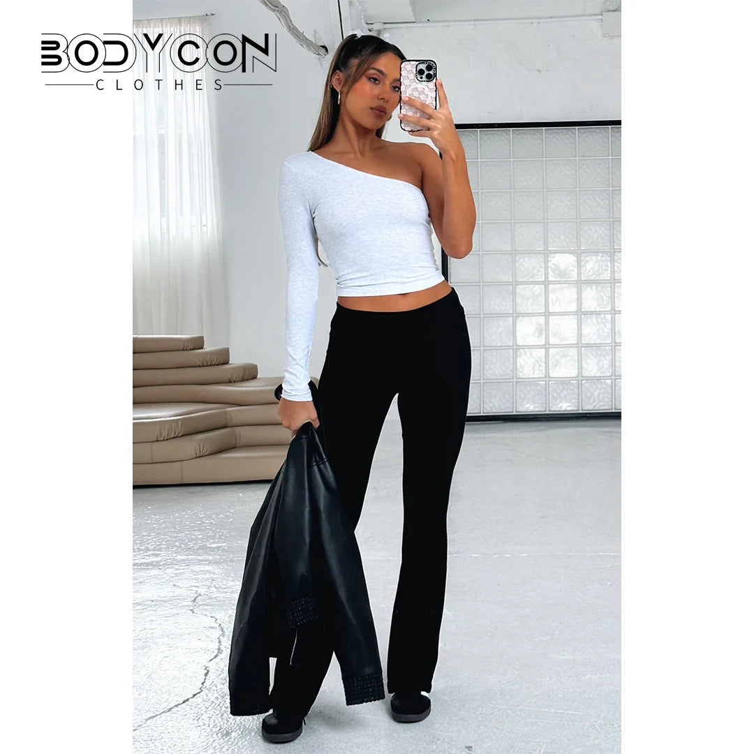 Women's Solid Woman Pants Slim Fitting High Waisted Streetwear Casual Flare Pants Women Clothes Full Length Capris Trousers