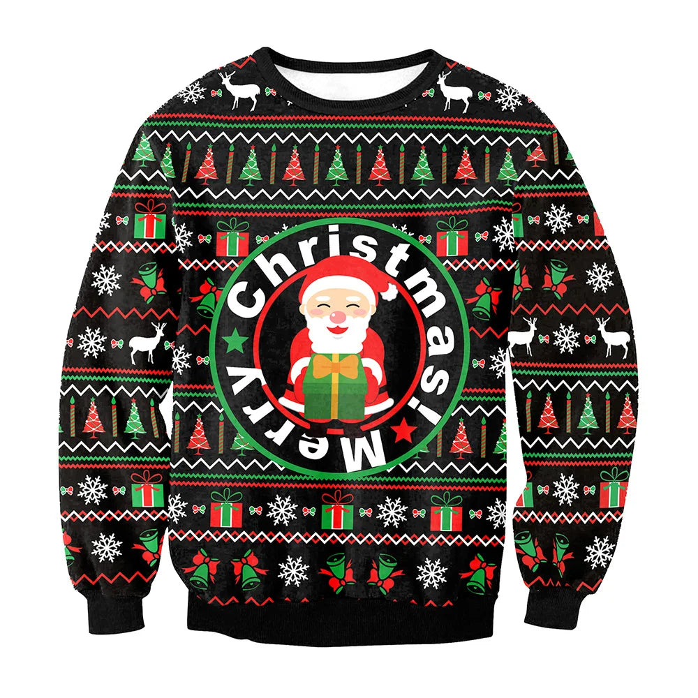 Christmas  Printed Sportswear  Loose Casual Long Sleeve  Women's Clothing Christmas Elk Print Round Neck Long Sleeve Sweatshirt