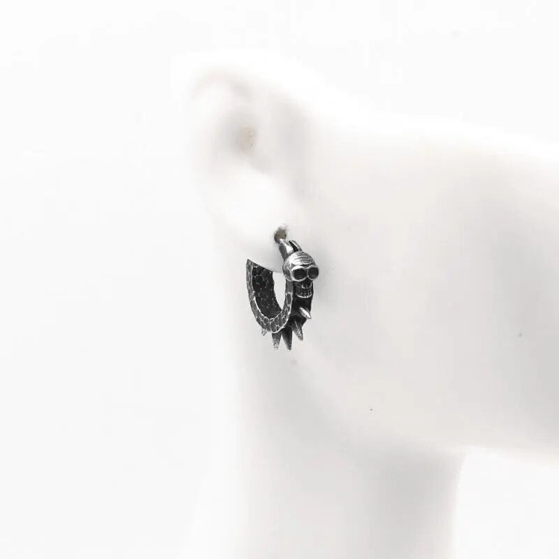 Vintage Black Skull Needle Hoop Earrings Hypoallergenic Earrings Punk Biker Rock for Men Jewelry Accessories