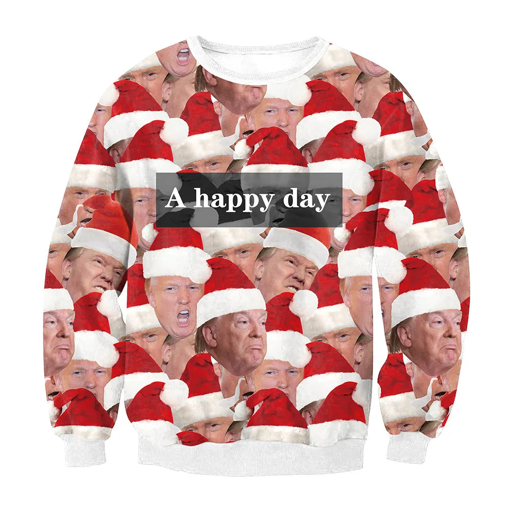 Christmas  Printed Sportswear  Loose Casual Long Sleeve  Women's Clothing Christmas Elk Print Round Neck Long Sleeve Sweatshirt