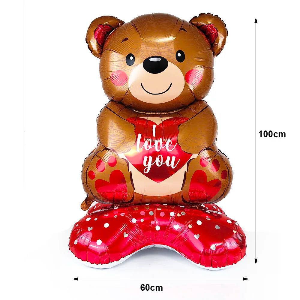 100cm Teddy Bear Standing Balloon Valentine Banner For Valentine's Day Decorations I Love You Foil Balloon