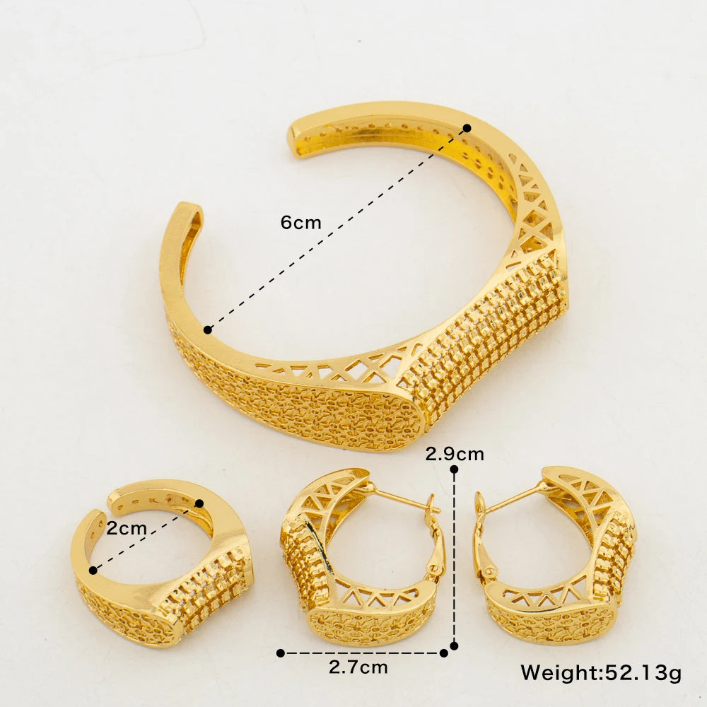 Bangle Italy France Women Bracelet Ring Copper Earrings Luxury Dubai Gold Plated Adjustable Ring Exquisite Wedding Jewelry