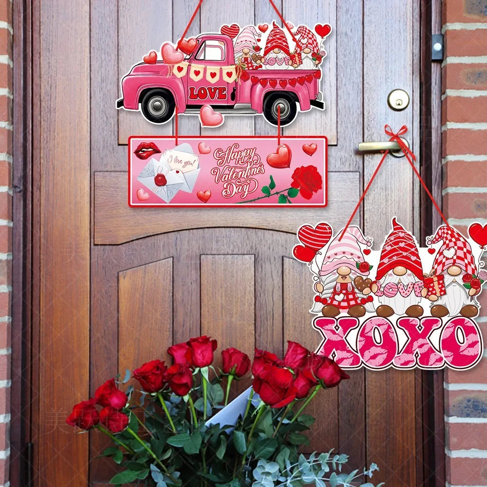 2024 Valentine's Day Love Heart Door Sign Pendants Welcome 14 February Lovers Party DIY Be Mine Happy Valentine Party Home Decor