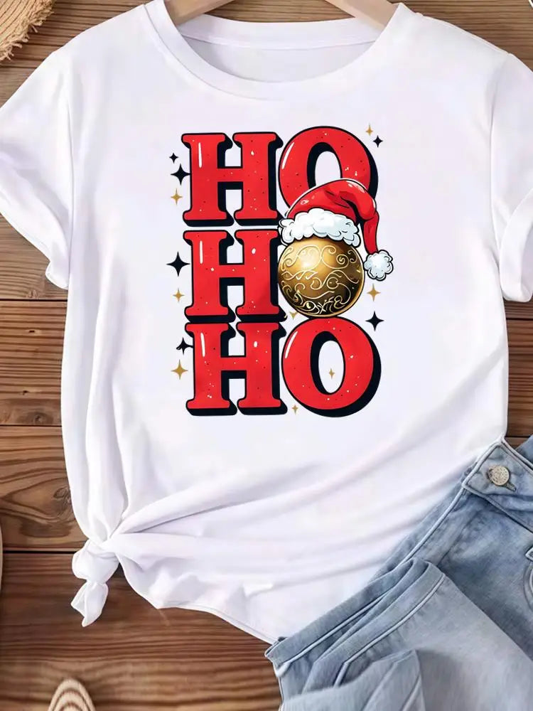 Christmas Clothes Holiday Printed Fashion New Year Women T Shirts Watercolor Tree Cute Top Merry Tees Clothing Graphic T-shirts