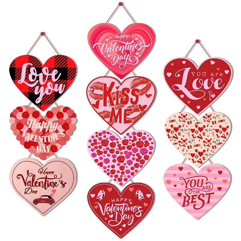 2024 Valentine's Day Love Heart Door Sign Pendants Welcome 14 February Lovers Party DIY Be Mine Happy Valentine Party Home Decor