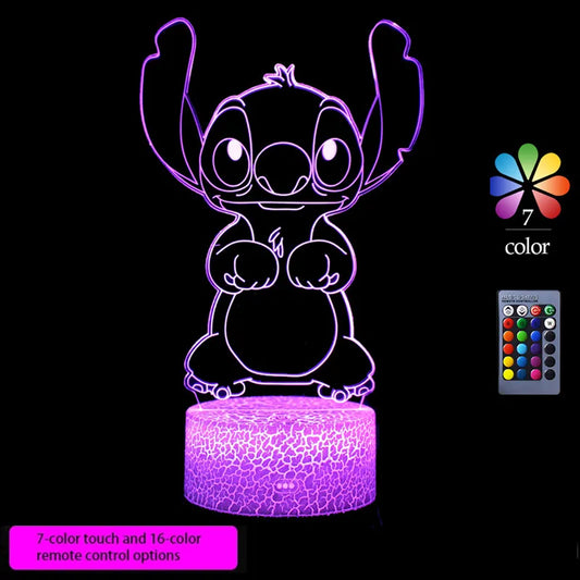 Disney Lilo & Stitch Led Light Figures Star Baby Usb Colorful Touch Remote Control 3d Desk Lamp Night Light Kids Birthday Gift