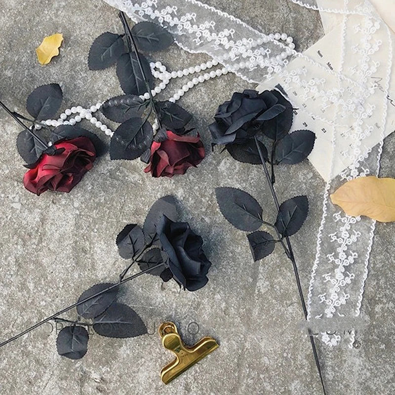 1pc Gothic Black Rose Artificial Flowers Simulation Flowers Valentine Roses Flowers Home Decorations Wedding Chritmas Decoration