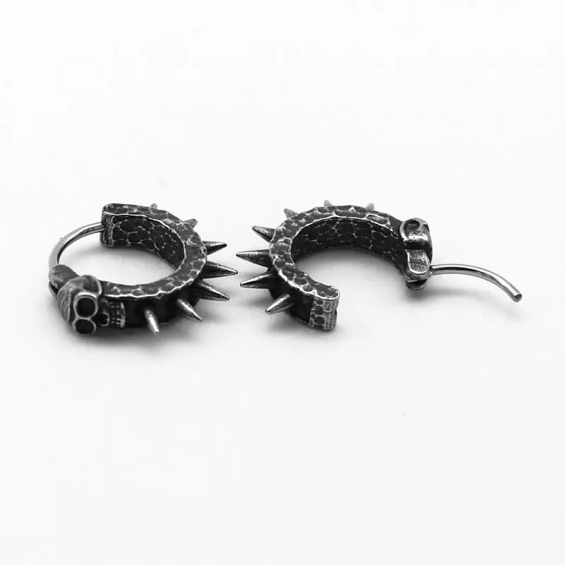 Vintage Black Skull Needle Hoop Earrings Hypoallergenic Earrings Punk Biker Rock for Men Jewelry Accessories