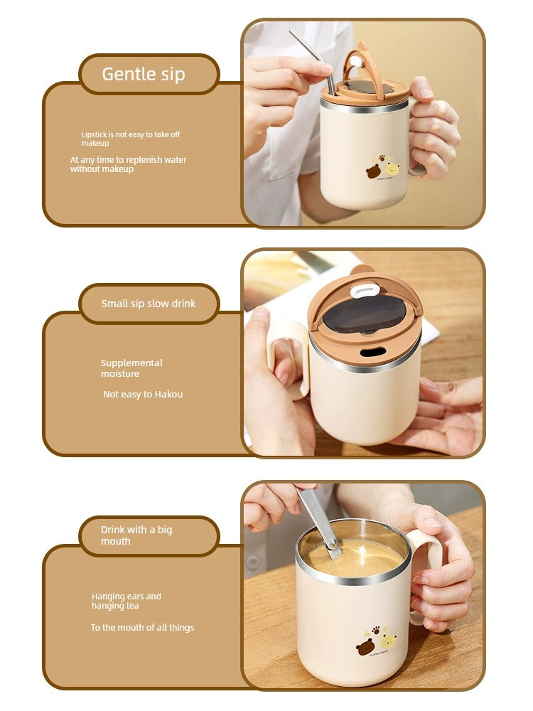 Water Cup Female New 2023 Good-looking Office Stainless Steel Mug Cup Adult Coffee Cup Tea Cup Spoon with Lid