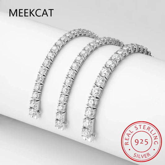 100% 925 Sterling Silver 3/4/5mm Moissanite Gemstone Bangle Charm Wedding Tennis Chain Bracelet Fine Jewelry Wholesale