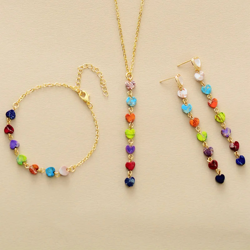 High End Natural Stones 7 Chakra Gold Plated Chain Heart Pendant Chokers Necklace Minimalist Women Spiritual Layered Jewelry