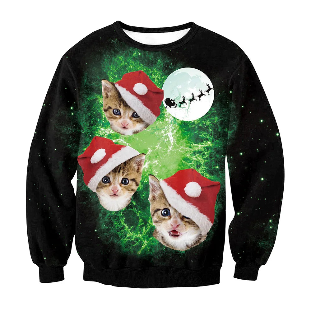 Christmas  Printed Sportswear  Loose Casual Long Sleeve  Women's Clothing Christmas Elk Print Round Neck Long Sleeve Sweatshirt