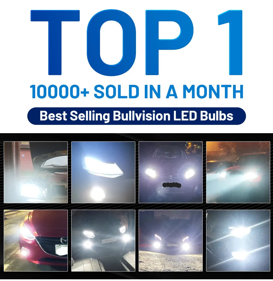 H4 LED Headlight 20000LM CSP Chip LED H7 H1 H11 H8 H9 9005 9006 HB3 HB4 120W 4300K 6500K 8000K PTF Ice Bulb Fog Light Bullvision
