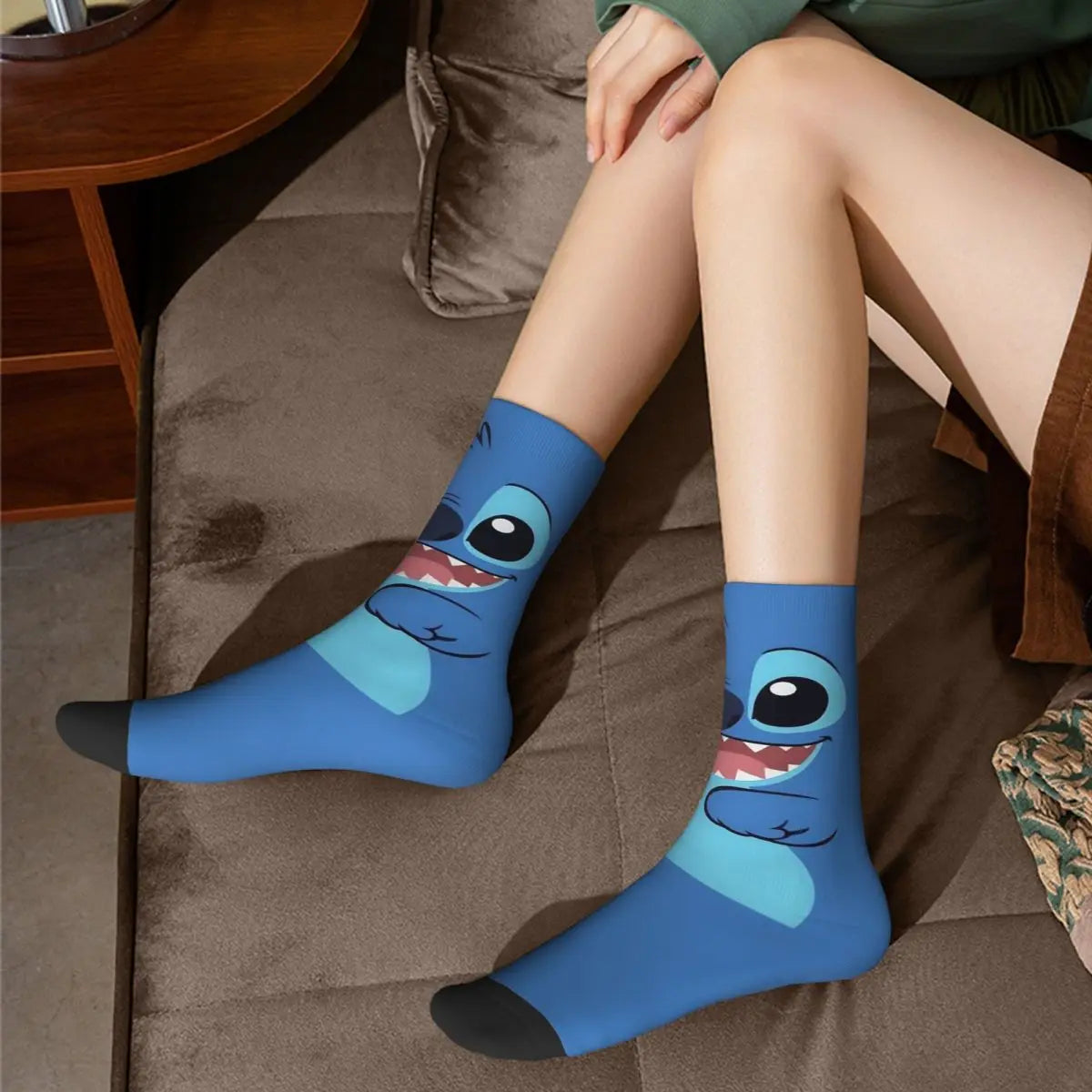 Hip-hop Lilo And Stitch Face Basketball Socks New Cartoon Polyester Middle Tube Socks for Women Men Sweat Absorbing