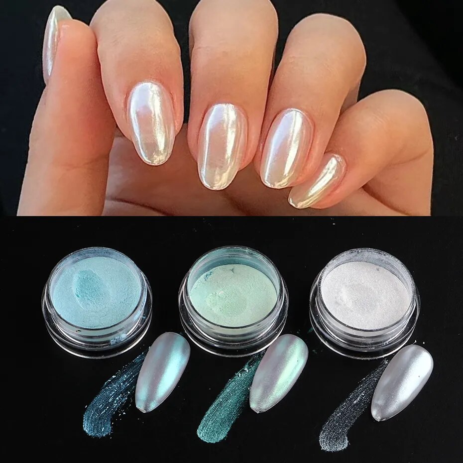 1 Box Aurora Nail Fairy Powder Pigment Pearl White Rubbing on Nail Art Glitter Dust Chrome Manicure Holographic Decorations TRX