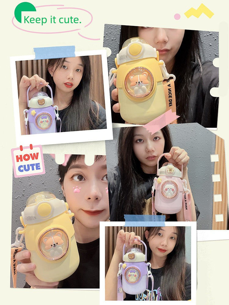 Straw Thermal Insulation Cup Girls Good-looking Water Cup Female Large Capacity Student Cute Gift 316 Kids Big Belly Cup