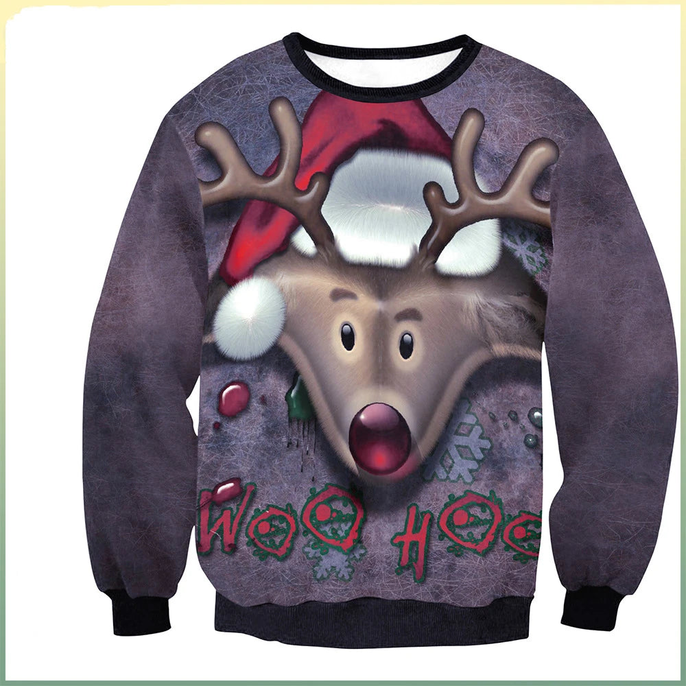 Christmas  Printed Sportswear  Loose Casual Long Sleeve  Women's Clothing Christmas Elk Print Round Neck Long Sleeve Sweatshirt