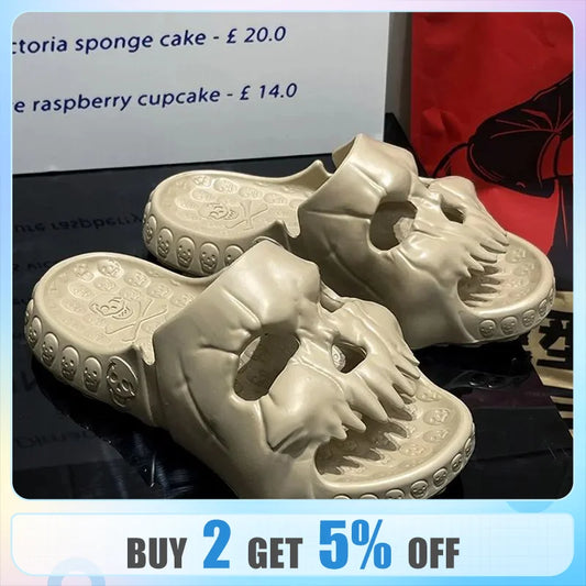 Feslishoet Skull Design Slippers Summer Outdoor Fun Novelty Slide Thick Sole Platform Beach Non Slip Men Women Cloud Sandal