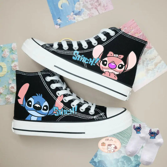 Anime Stitch Women's Casual Canvas Shoes Medium High Help Autumn and Winter Couples Sneakers Fashion Cute Sports Board Shoes
