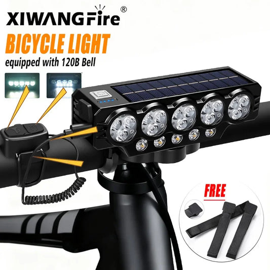 15LED Bike Light with 120DB Bell, USB Rechargeable Bicycle Headlight, 18650 Battery & Handlebar Mount, Waterproof Cycling Gear