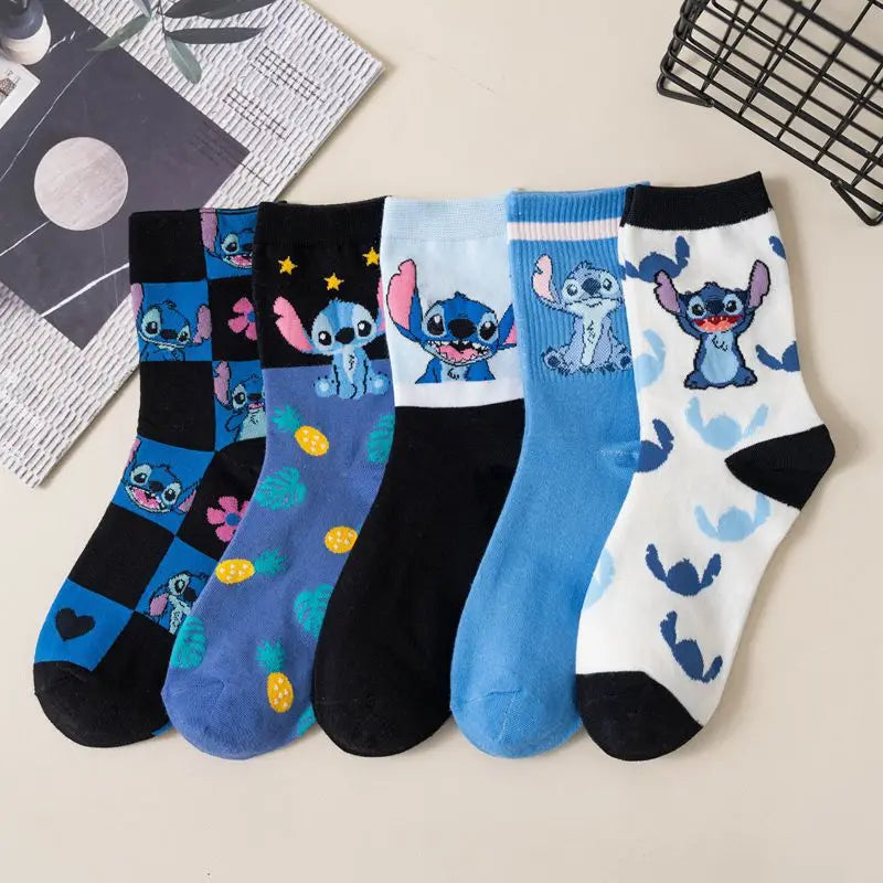 Disney Anime Lilo & Stitch Series Autumn Winter Retro Women Female Socks Cartoon Stitch Cotton Men Socks Gifts