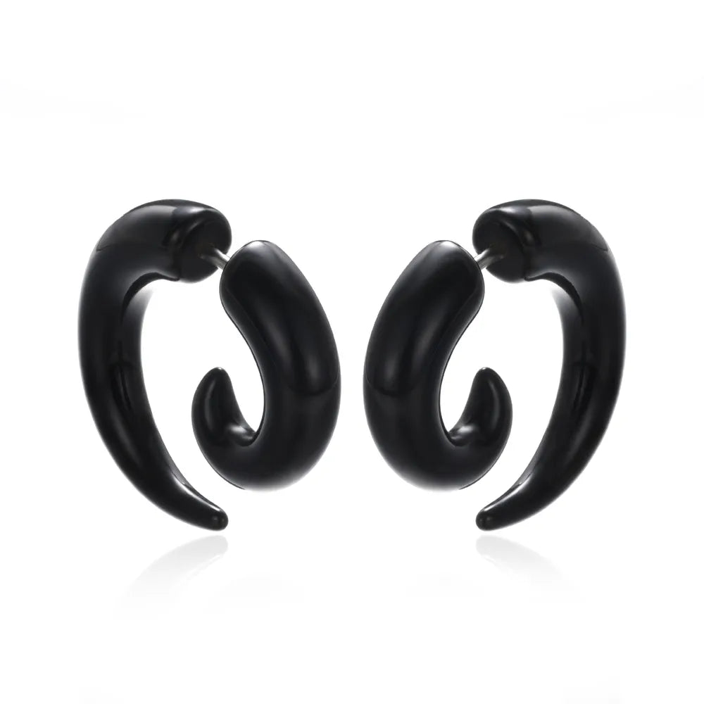 Fashion Black Horn Earrings For Women Hip-hop Acrylic Ear Stud Stainless Steel Anti-Allergies Earrings Gothic Spiral Ear Jewelry