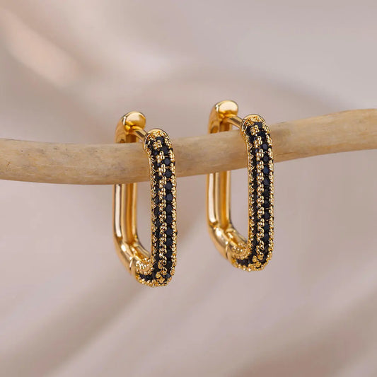 Luxury Zircon Black Hoop Earrings For Women Stainless Steel Square Earring Trending 2023 Wedding Aesthetic Jewelry Gift Bff