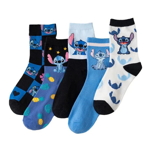 Disney Anime Lilo & Stitch Series Autumn Winter Retro Women Female Socks Cartoon Stitch Cotton Men Socks Gifts