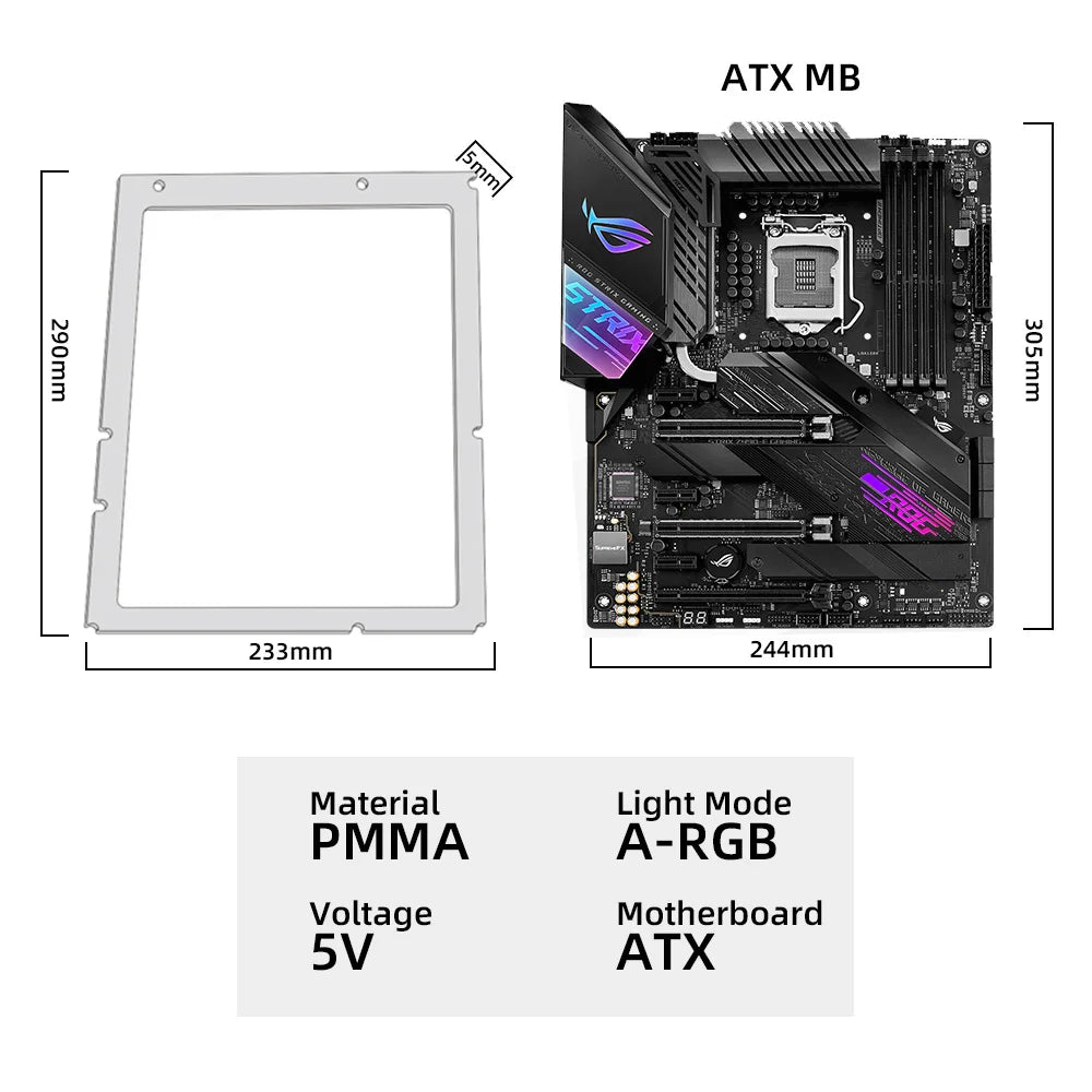 MOBO Frame Decoration Custom AURA SYNC PC Case MOD Panel ATX MATX ITX 5V3Pin Motherboard Lighting Pad MOBO A-RGB Frame Acrylic