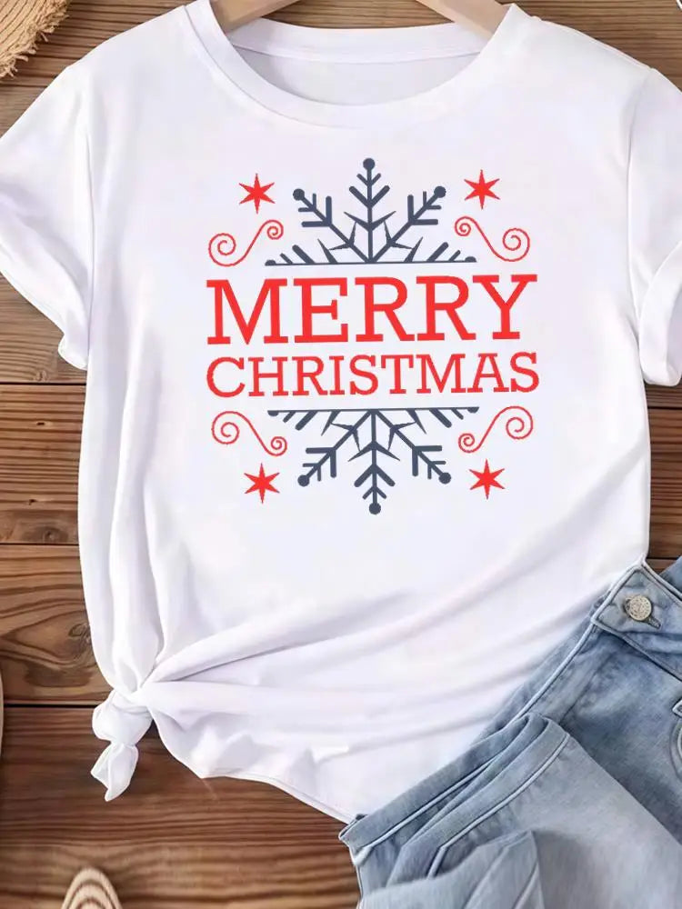 Christmas Clothes Holiday Printed Fashion New Year Women T Shirts Watercolor Tree Cute Top Merry Tees Clothing Graphic T-shirts