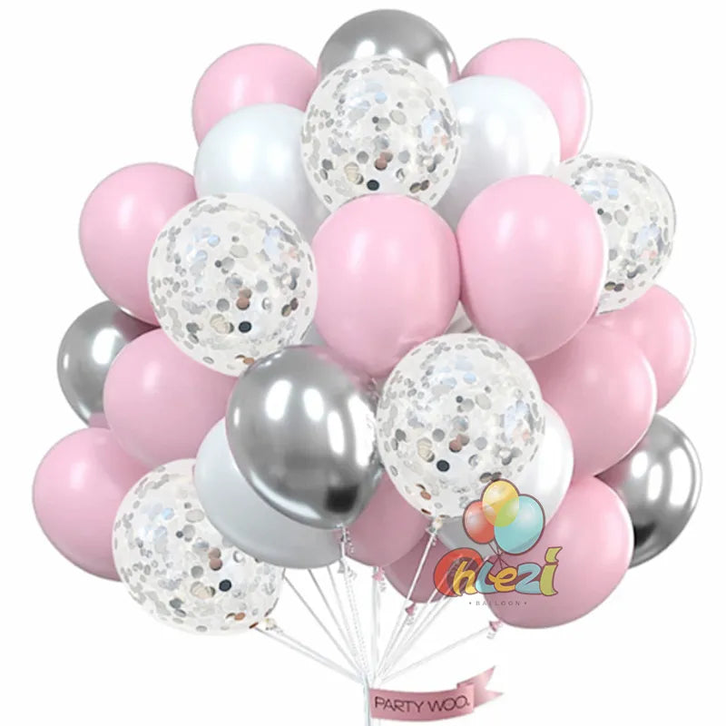 25pcs Confetti Metallic Chorme Balloons Macaroon Latex Ballon Anniversary Wedding Birthday Party Decors Adult Baby Shower Globos