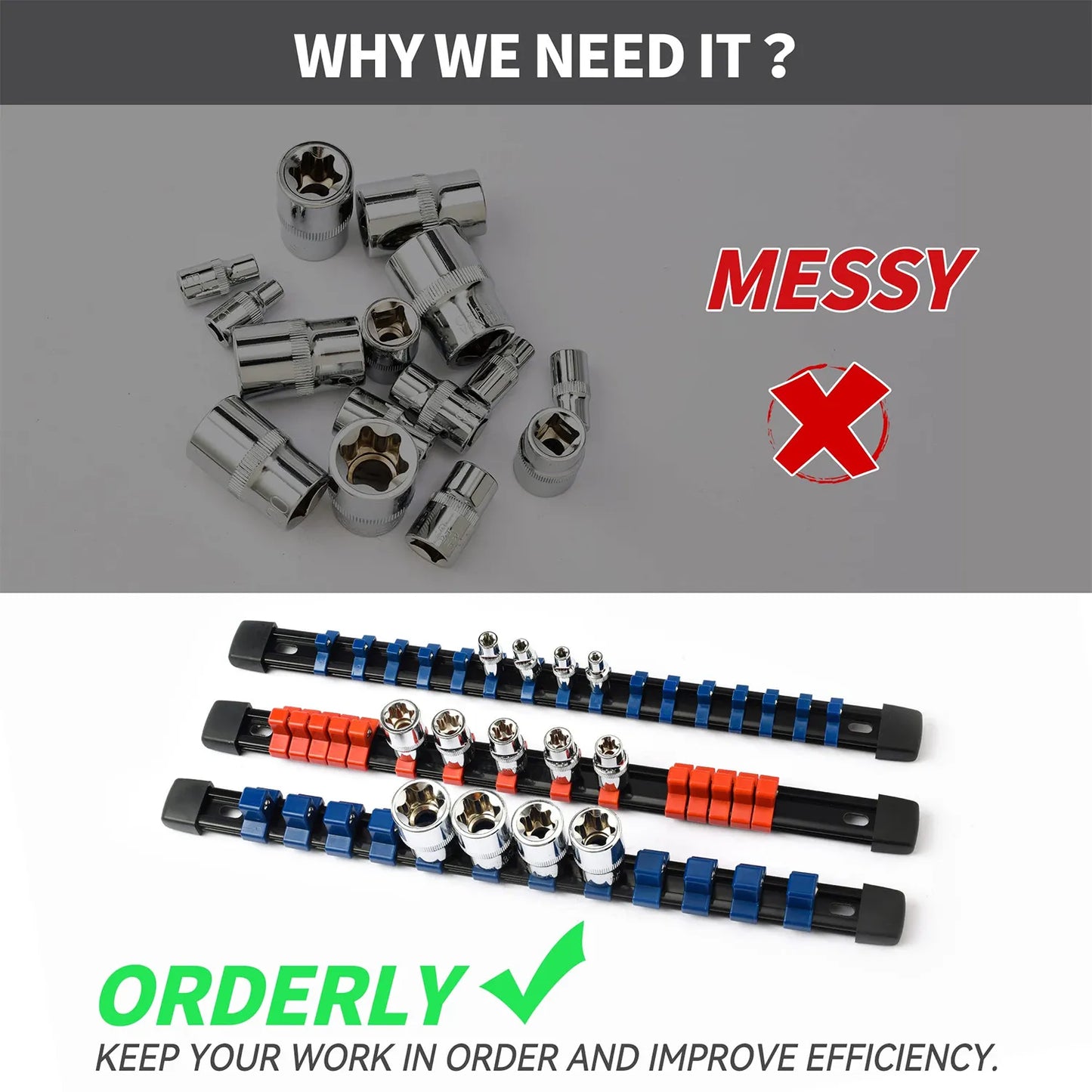1/4" 3/8" 1/2" Wrench Holders Traight Plastic Universal Socket Organizer Rail Bracket Repair tools Socket Wall Wrench Home Tools