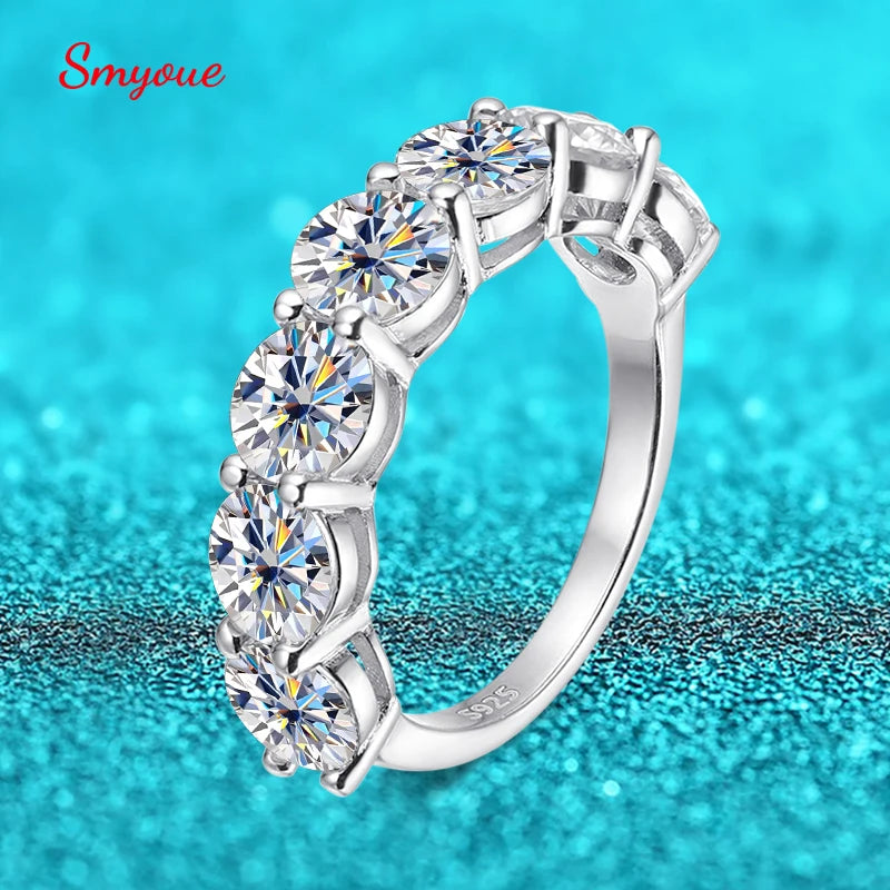 Smyoue 3.5/7cttw All Moissanite Ring for Women 7 Gemstone Sparkling Wedding Promise Band 100% S925 Sterling Silver Jewelry GRA