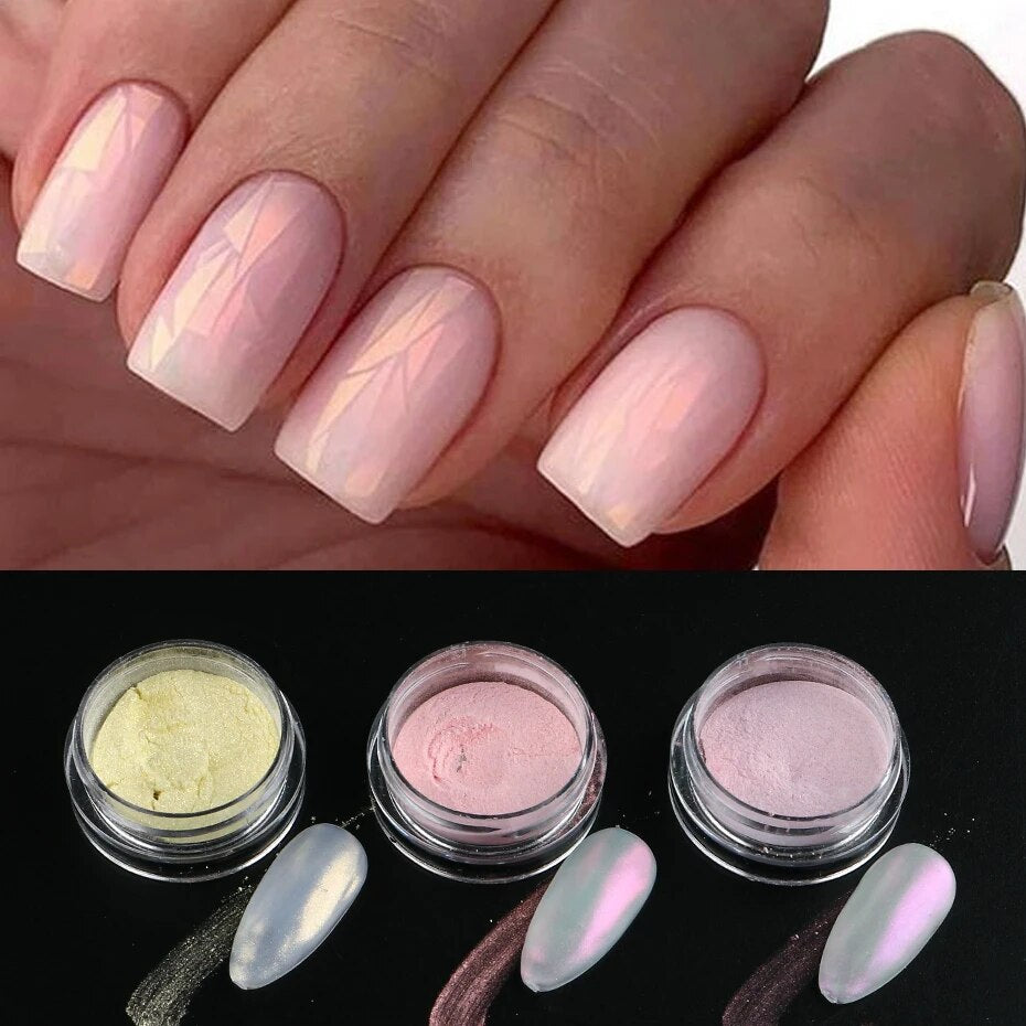 1 Box Aurora Nail Fairy Powder Pigment Pearl White Rubbing on Nail Art Glitter Dust Chrome Manicure Holographic Decorations TRX