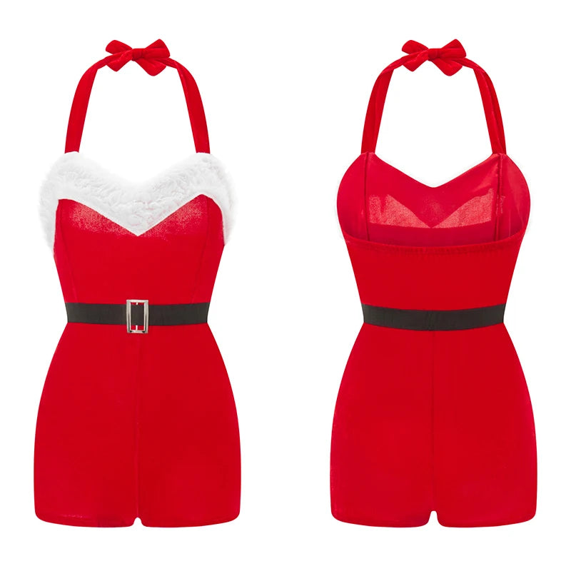 Christmas Costumes Cloak Mrs. Claus Santa Xmas Velvet Hooded Cape Robe Deluxe Length Dress with Santa Hat Belt