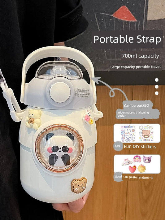 Straw Thermal Insulation Cup Girls Good-looking Water Cup Female Large Capacity Student Cute Gift 316 Kids Big Belly Cup