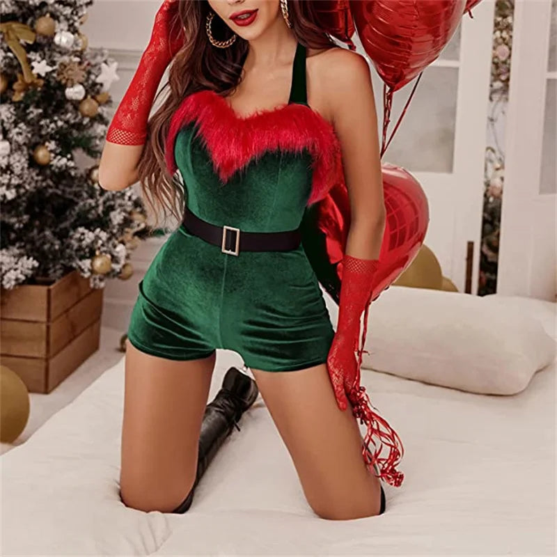 Christmas Costumes Cloak Mrs. Claus Santa Xmas Velvet Hooded Cape Robe Deluxe Length Dress with Santa Hat Belt