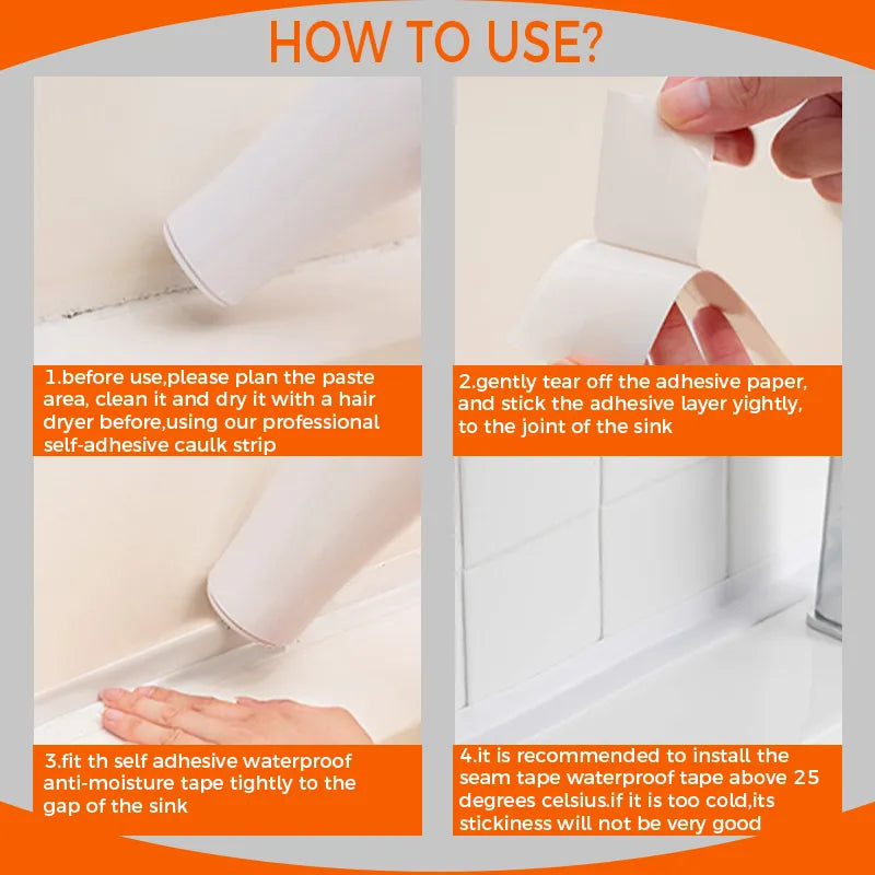 PVC Waterproof Wall Sticker Self Adhesive Sink Stove Crack Strip Kitchen Bathroom Bathtub Corner Sealant Tape Waterproof