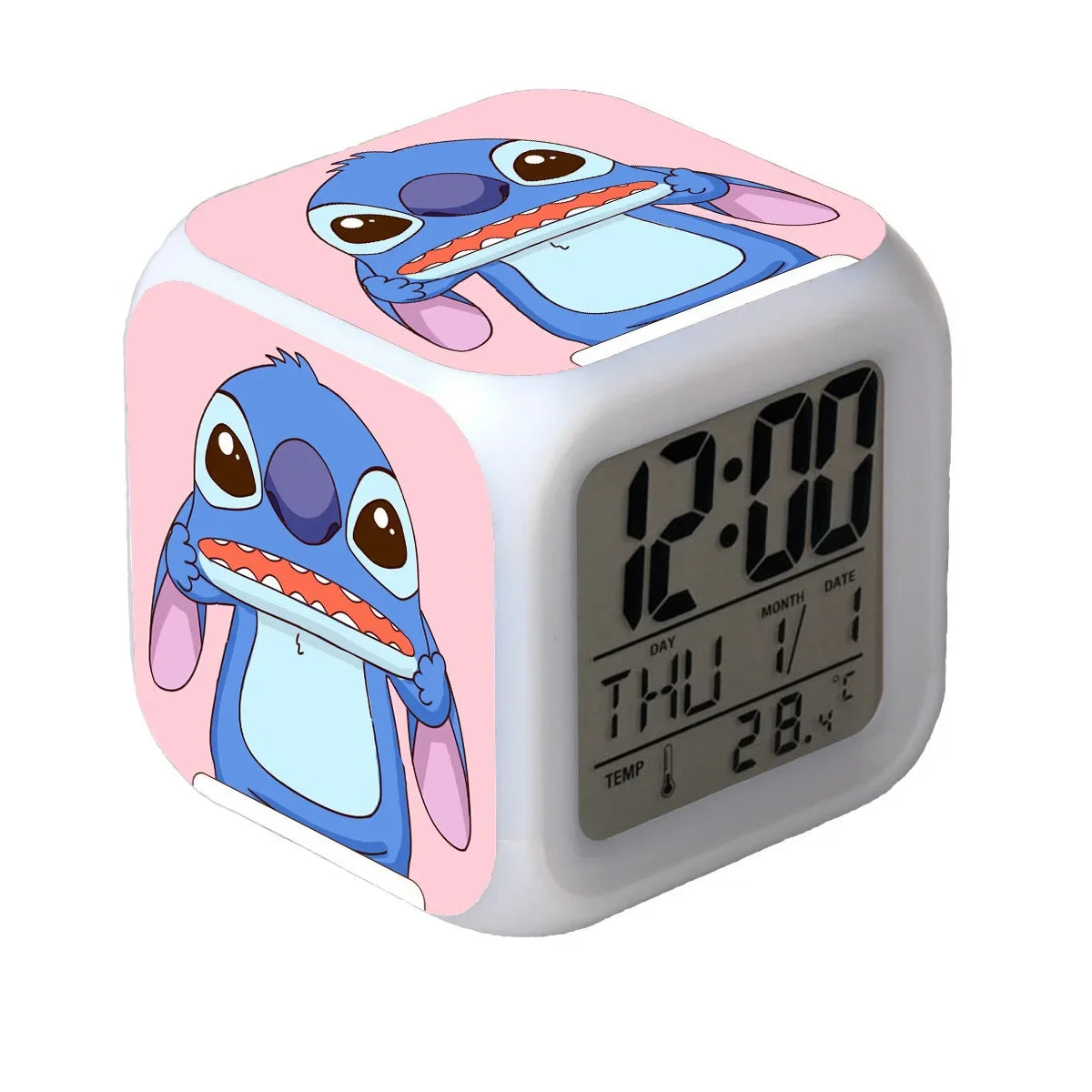 Disney Stitch Alarm Clock Growing LED Color Change Digital Light PVC Lilo & Stitch Cartoon Figure Toys for Kids Birthday Gift