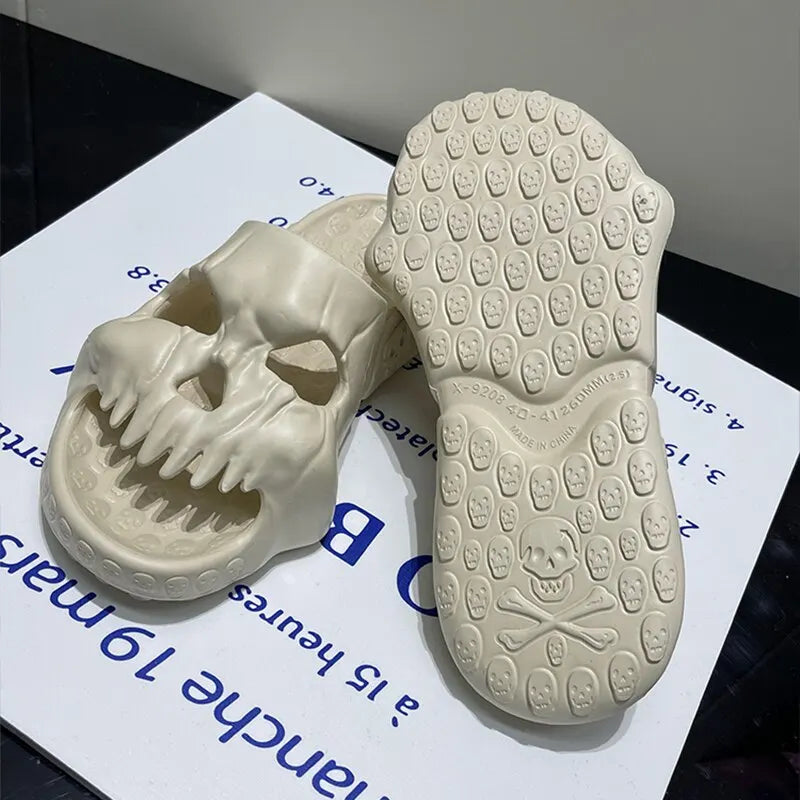 Feslishoet Skull Design Slippers Summer Outdoor Fun Novelty Slide Thick Sole Platform Beach Non Slip Men Women Cloud Sandal