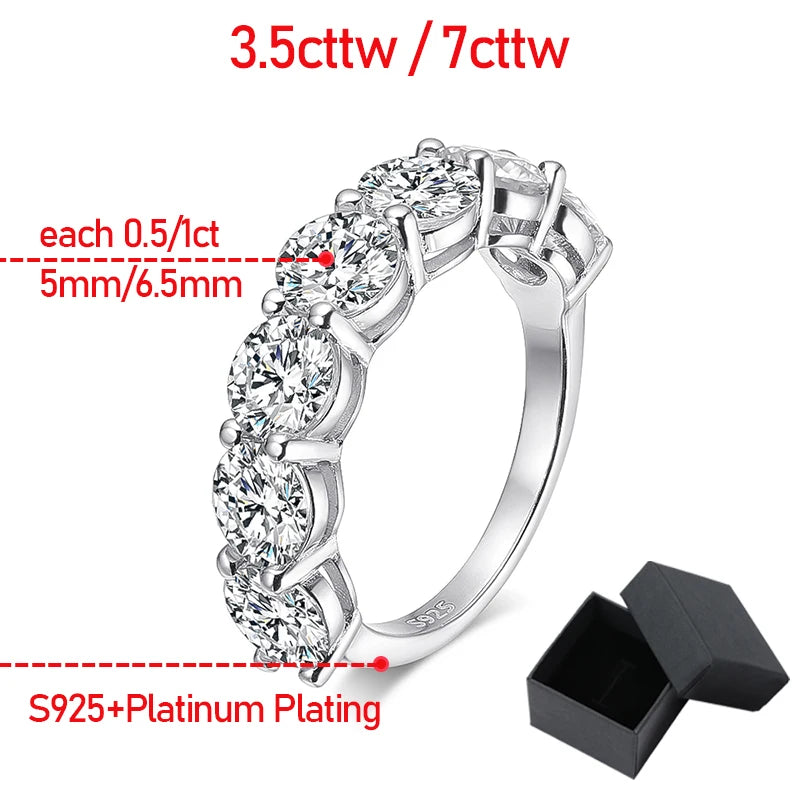 Smyoue 3.5/7cttw All Moissanite Ring for Women 7 Gemstone Sparkling Wedding Promise Band 100% S925 Sterling Silver Jewelry GRA