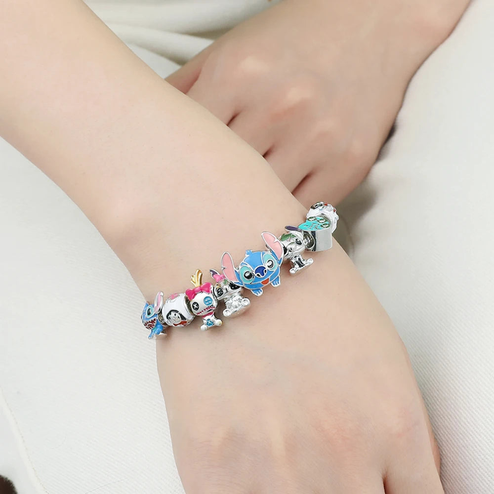 Disney Stitch Jewelry Cartoon Lilo & Stitch Inspired Bracelet DIY Stitch Pendant Crystal Beads Bangle for Women Jewellry Gifts