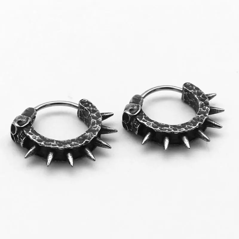 Vintage Black Skull Needle Hoop Earrings Hypoallergenic Earrings Punk Biker Rock for Men Jewelry Accessories