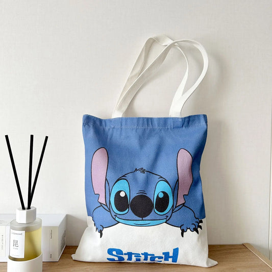 Cartoon Lilo & Stitch Canvas Handbag 2024 Disney Anime Angel Pattern Large Capacity Tote Bag for Women Casual Shopping Bag