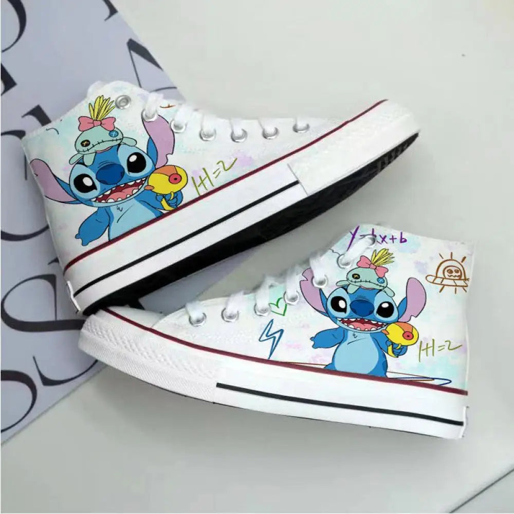 Anime Stitch Women's Casual Canvas Shoes Medium High Help Autumn and Winter Couples Sneakers Fashion Cute Sports Board Shoes